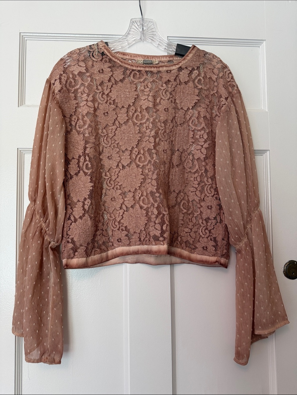 Gimmicks Lace & Sheer Long-Sleeve Blouse